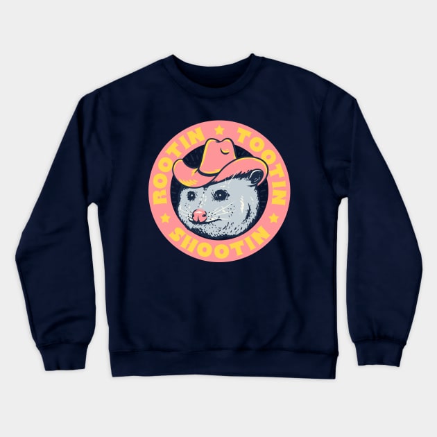 Rootin Tootin Shootin - Cowboy Advice | Poss Possum Opossum | Pink Frame Crewneck Sweatshirt by anycolordesigns